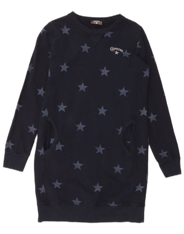 Converse Mujer Sudadera Jumper Vestido UK 10 Pequeño Azul Marino Geométrico