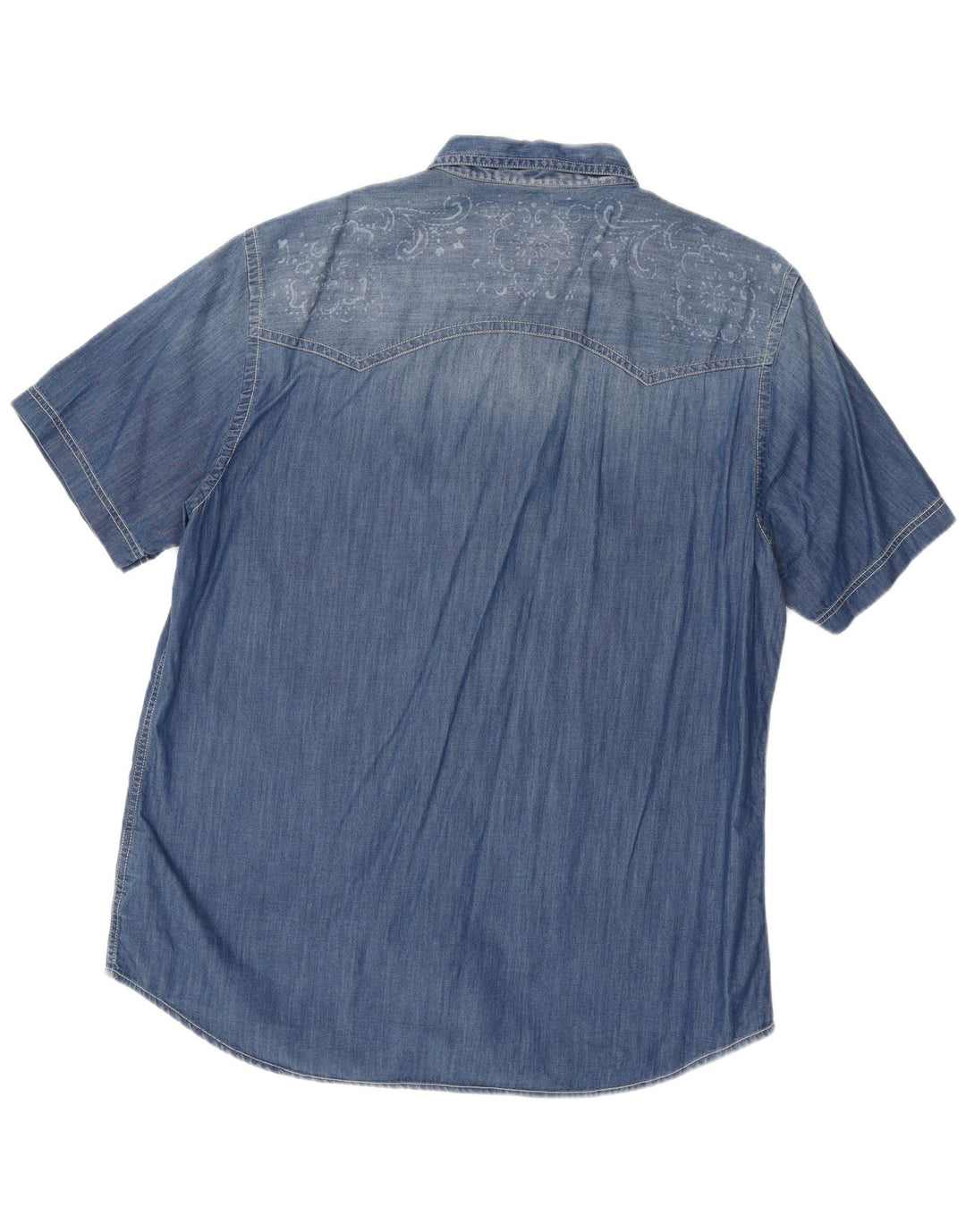 Marlboro Classics Camisa vaquera de manga corta ajustada para hombre 3XL Azul Paisley