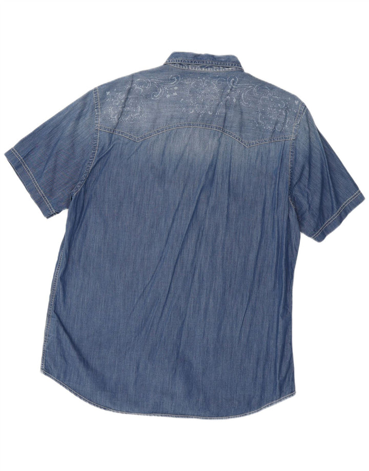 Marlboro Classics Camisa vaquera de manga corta ajustada para hombre 3XL Azul Paisley