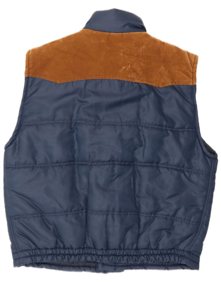 Vintage hombres acolchado Gilet Reino Unido 38 medio azul marino poliéster