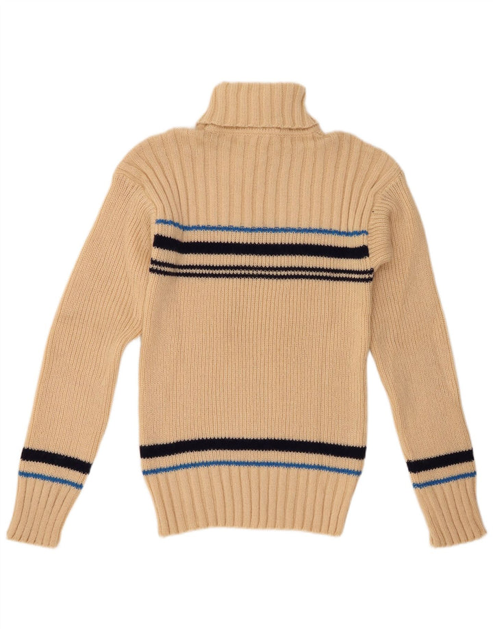 VINTAGE Mujer Roll Neck Jumper Suéter Reino Unido 12 Acrílico a rayas beige medio