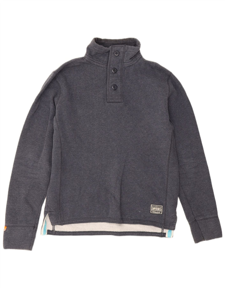 Superdry Sudadera con cuello y botones para hombre, jersey de algodón azul marino grande