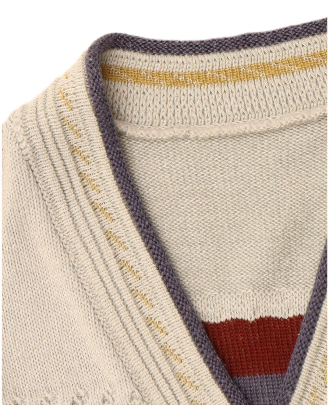 Vintage hombres V-cuello jumper suéter XL blanco geométrico