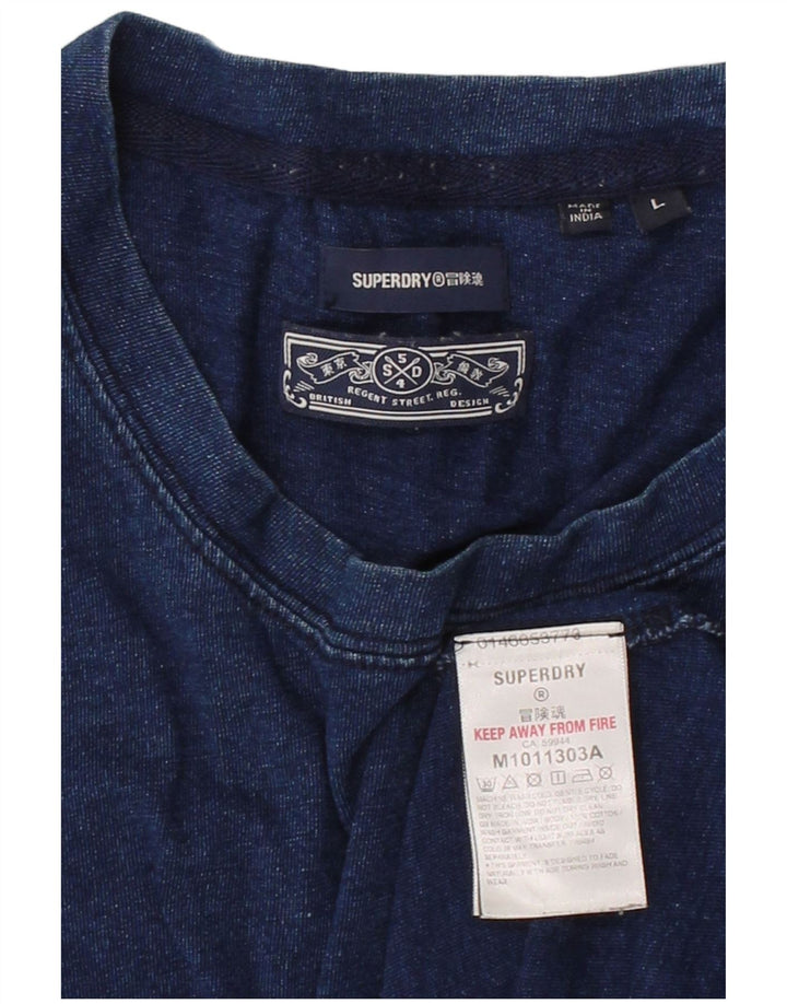 SUPERDRY Hombre Camiseta Top Grande Azul Marino Algodón
