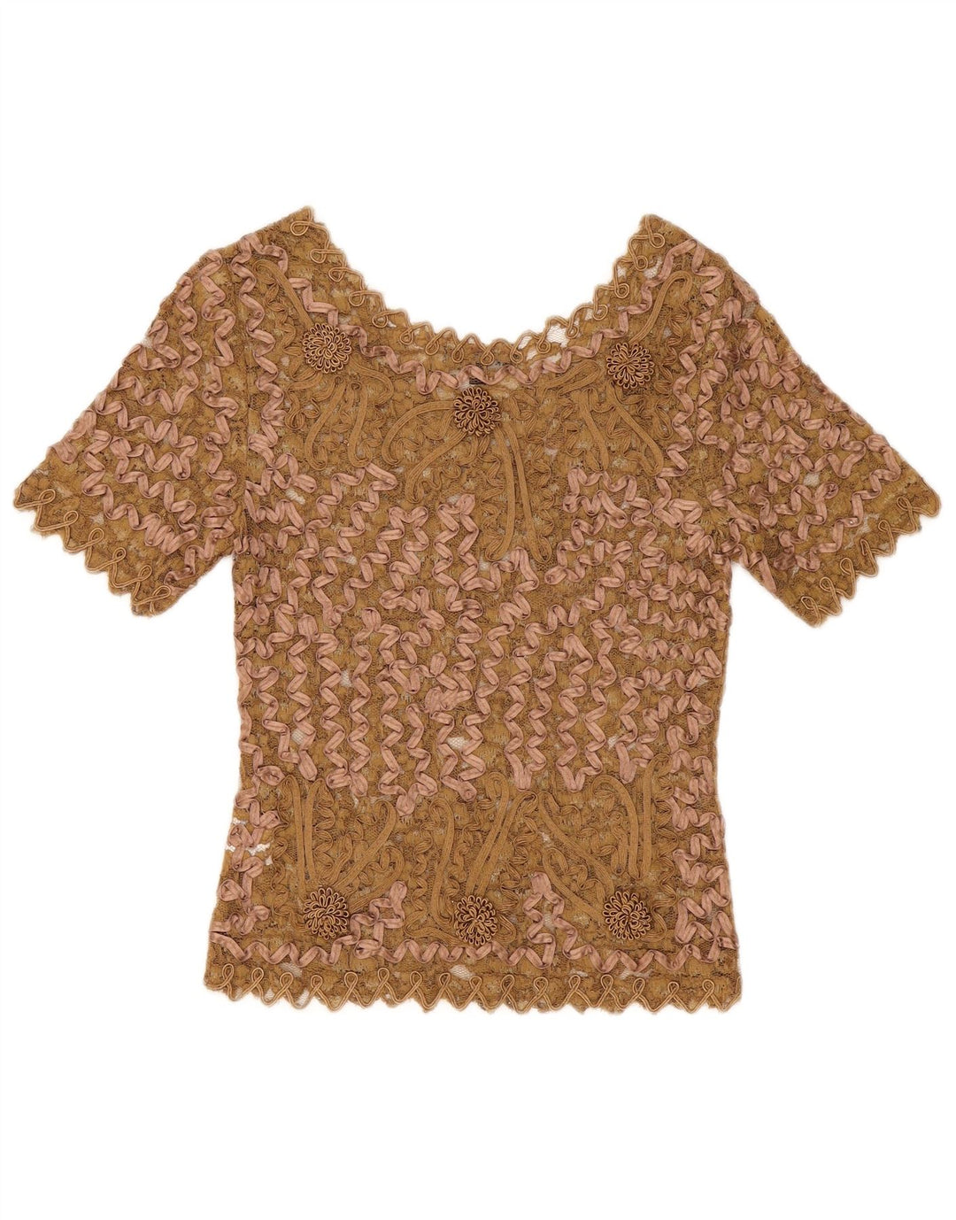 Sky Design Blusa de encaje para mujer US 1 XS Beige Floral Poliéster