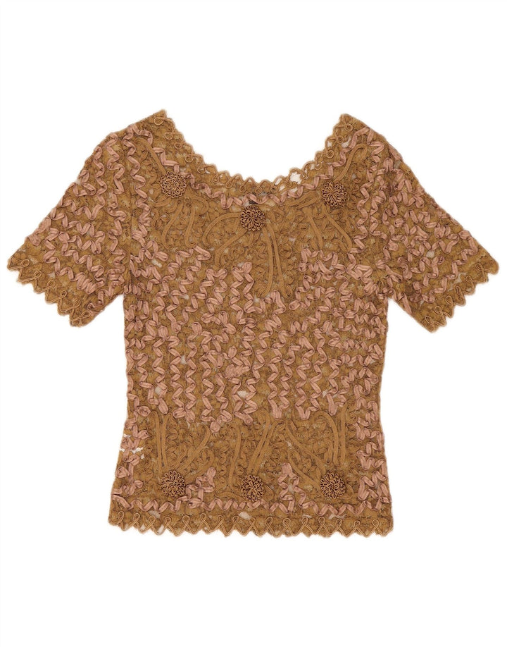 Sky Design Blusa de encaje para mujer US 1 XS Beige Floral Poliéster
