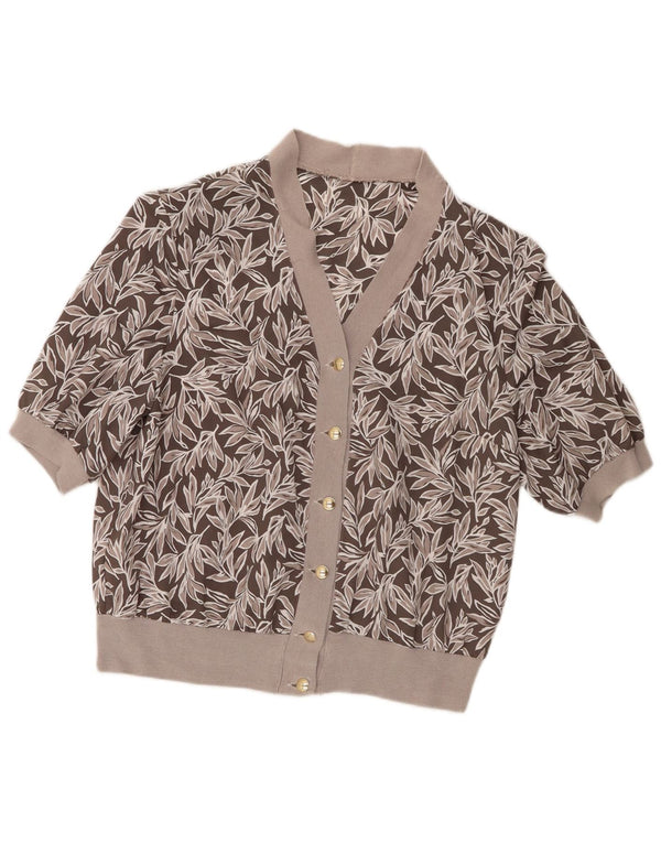 Vintage mujer camisa de manga corta blusa Reino Unido 18 XL poliéster floral gris