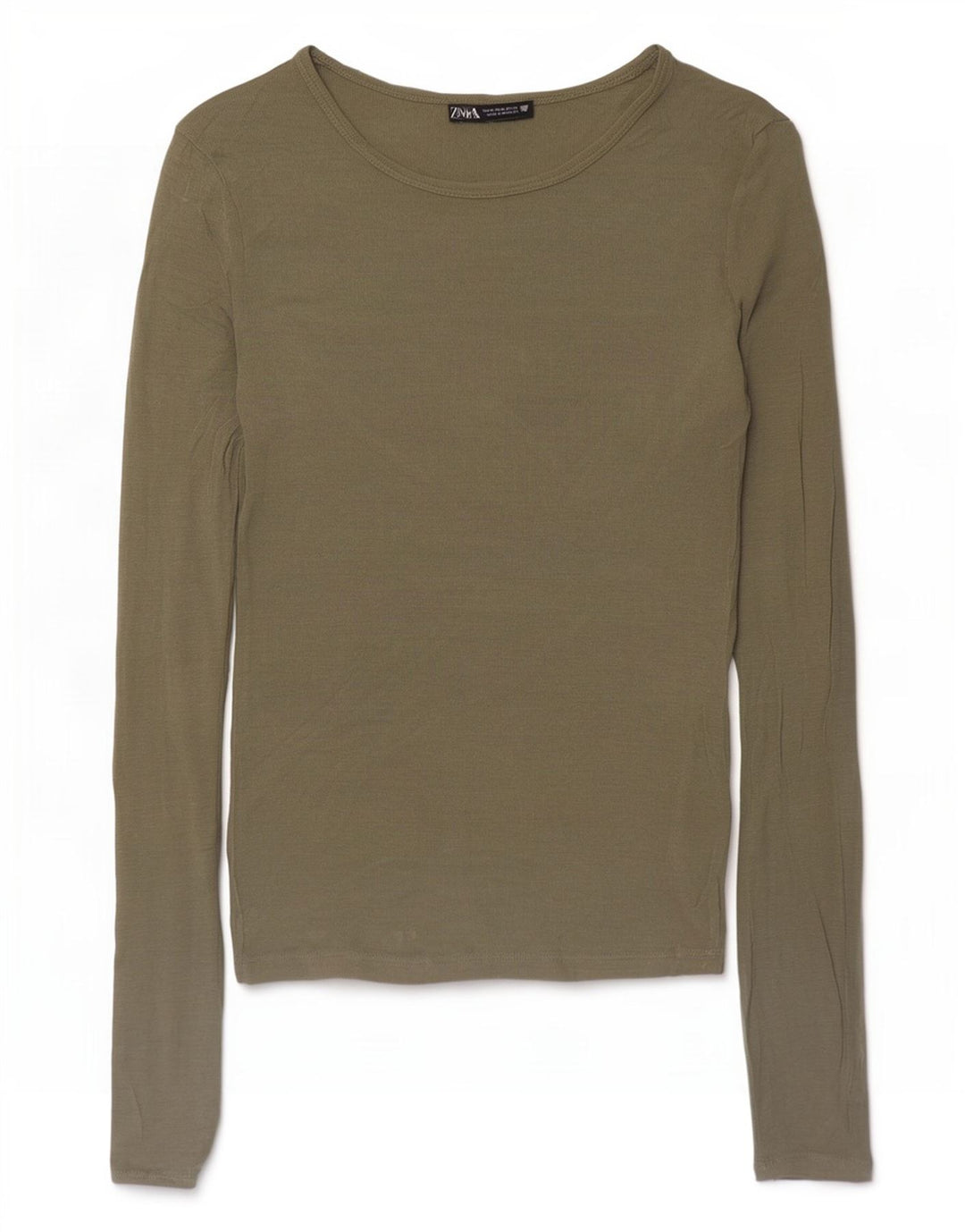 Zara Mujer Top Manga Larga UK 42 Medium Caqui