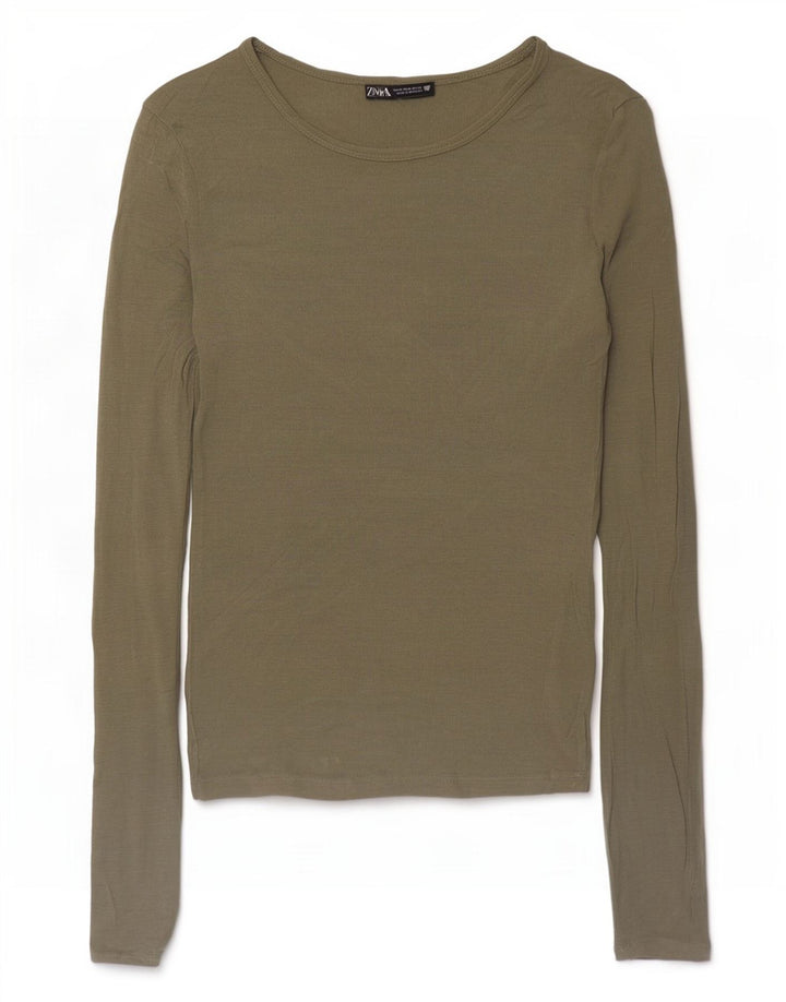 Zara Mujer Top Manga Larga UK 42 Medium Caqui