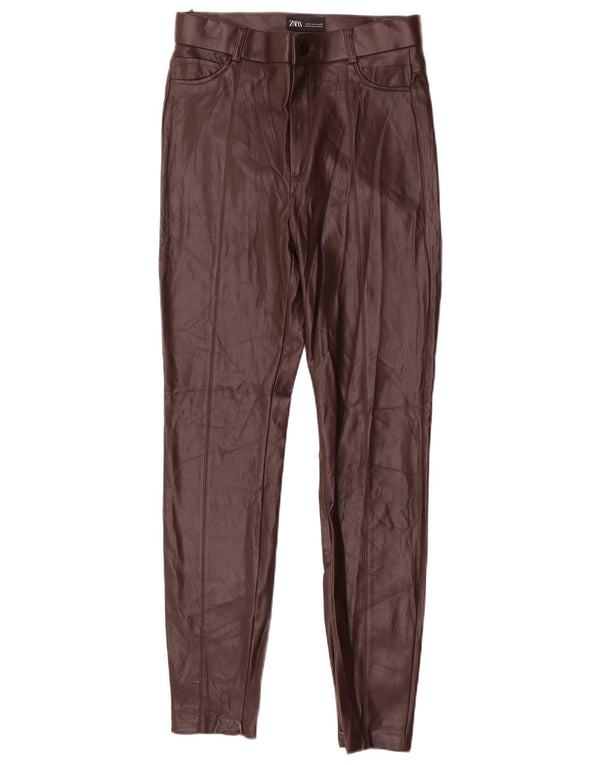 Zara Mujer Pantalón Pitillo De Piel Sintética Mediano W28 L29 Marrón Poliuretano