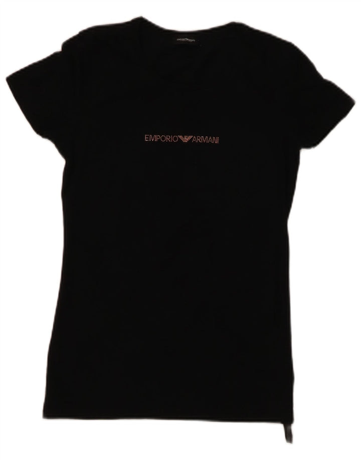 EMPORIO ARMANI Camiseta gráfica para mujer Top UK 8 Small Algodón negro