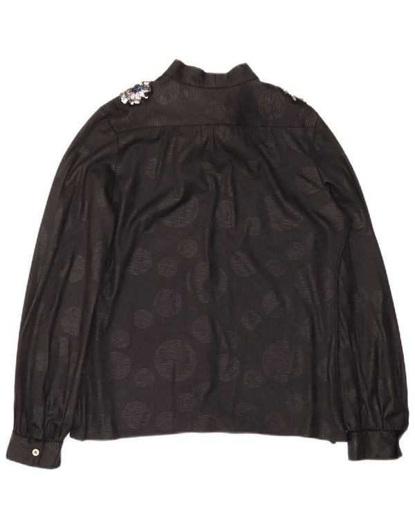 Vintage mujer frente corbata camisa blusa IT 46 gran lunar negro