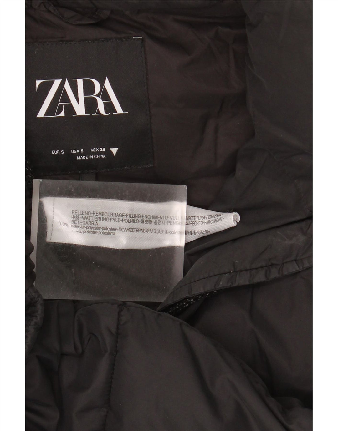 Zara Mujer Chaleco Acolchado Extragrande Con Capucha UK 10 Small Poliéster Negro