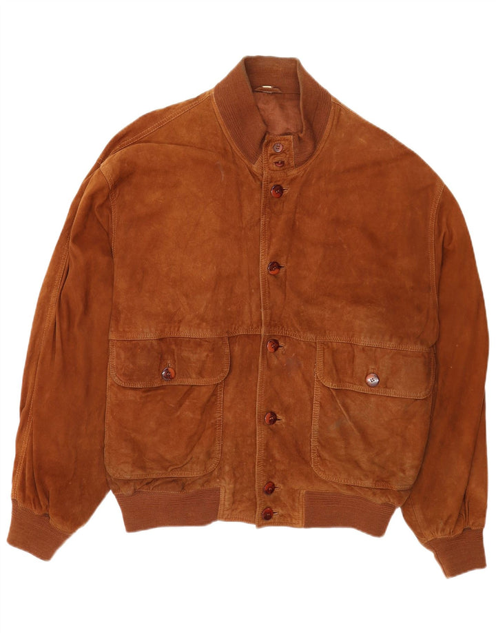 Vintage hombres ante bomber chaqueta EU 50 cuero marrón grande