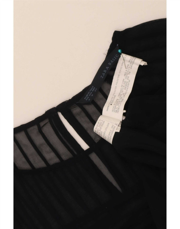 Zara Mujer Blusa Corta Top UK 44 Medio Poliéster A Rayas Azul Marino