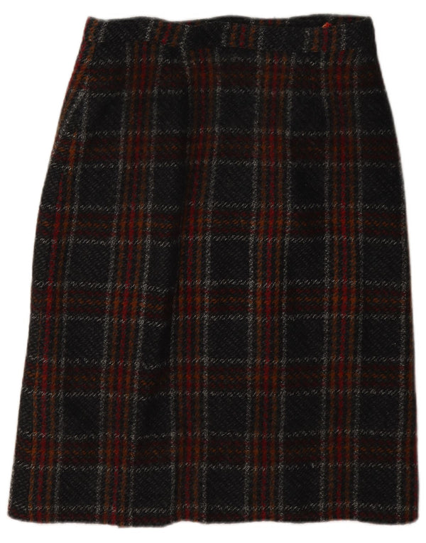 Vintage mujer punto abrigo falda W26 pequeño cheque negro