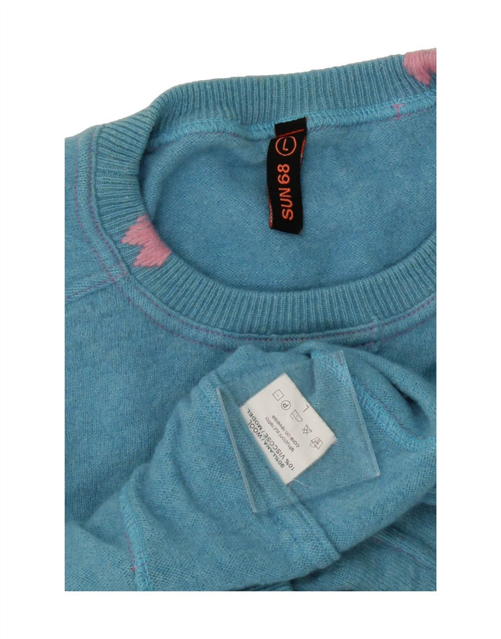 SUN68 Womens Crew Neck Jumper Sweater UK 16 Large Blue Wool Vintage Sun68 and Second-Hand Sun68 from Messina Hembry 