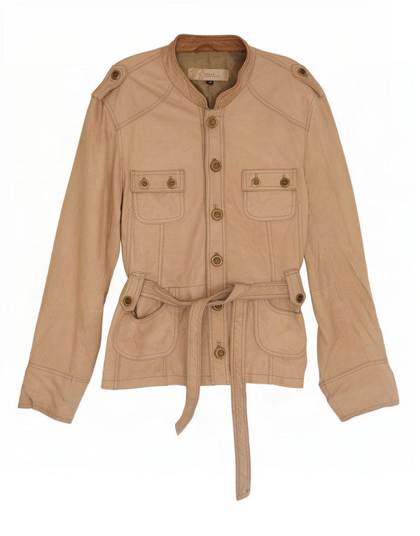 Chaqueta de cuero militar vintage para mujer IT 48 XL Beige