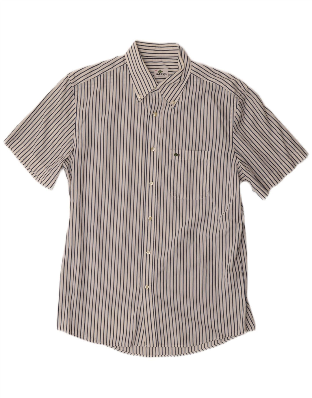 Camisa Lacoste Hombre Manga Corta Regular Fit Talla 42 Grande Raya Blanca