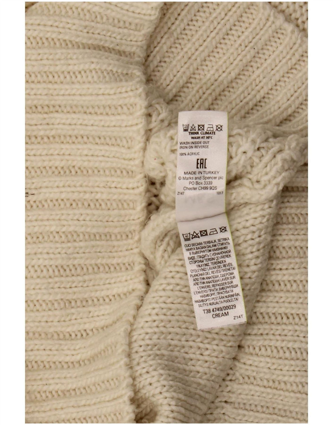 Marks & Spencer Suéter tipo jersey con cuello alto para mujer UK 46 Large Off White