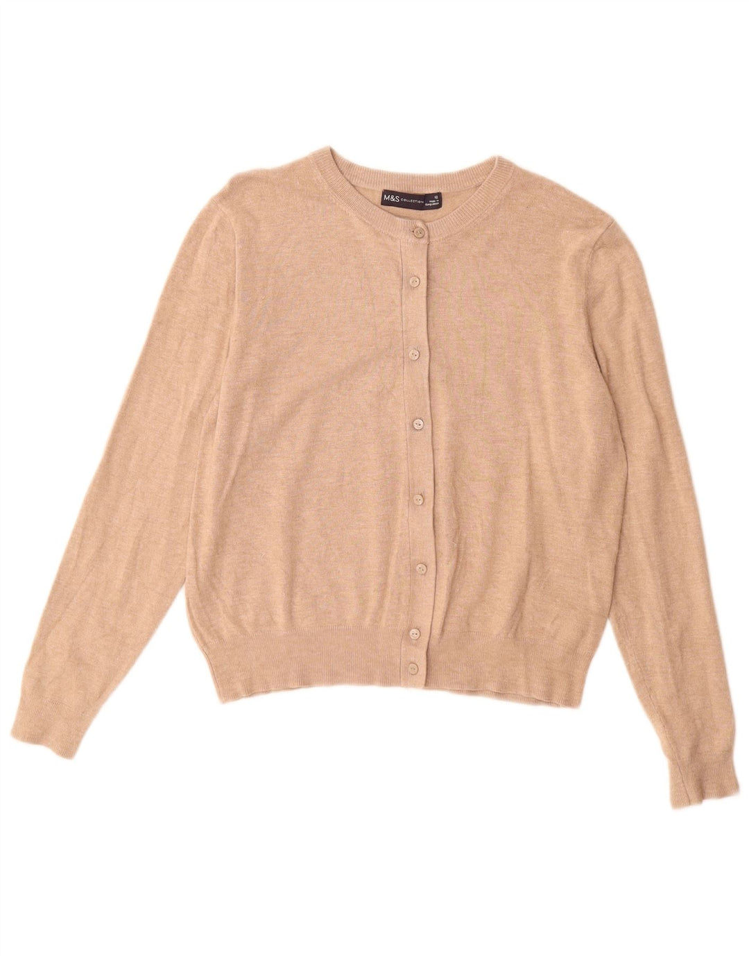 MARKS & SPENCER Suéter tipo cárdigan para mujer UK 12 Viscosa beige mediana