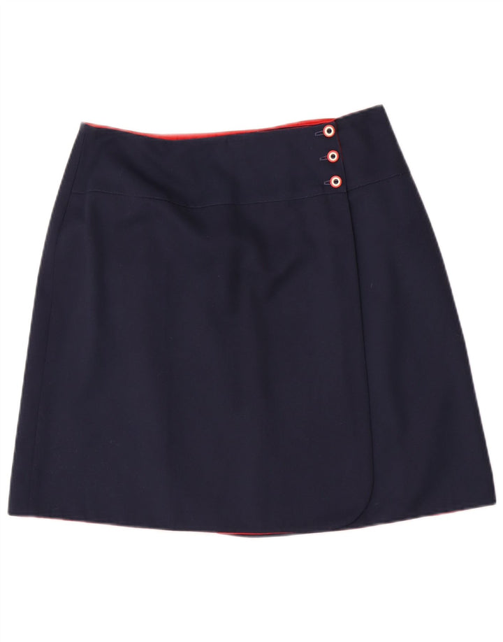 Vintage mujer reversible falda cruzada mediana W30 azul marino