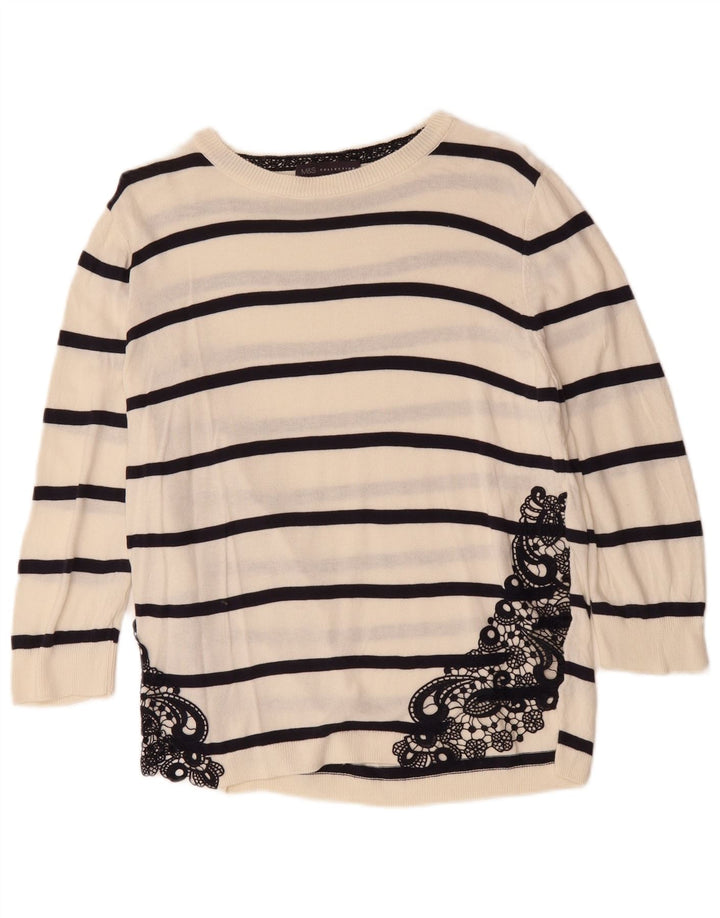 MARKS & SPENCER Suéter tipo jersey con cuello barco para mujer UK 12 Medium White
