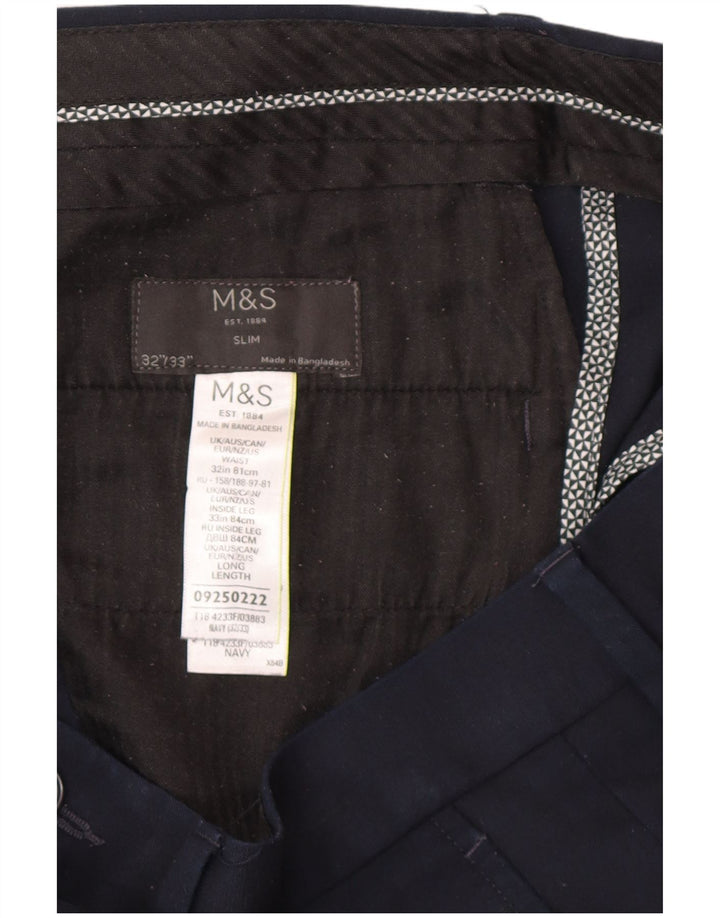 Marks & Spencer Pantalones chinos ajustados para hombre W32 L30 Poliéster azul marino