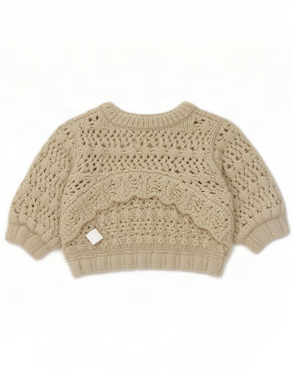 Zara Suéter tipo jersey con cuello redondo y manga 1/2 para mujer UK 8 Small Beige