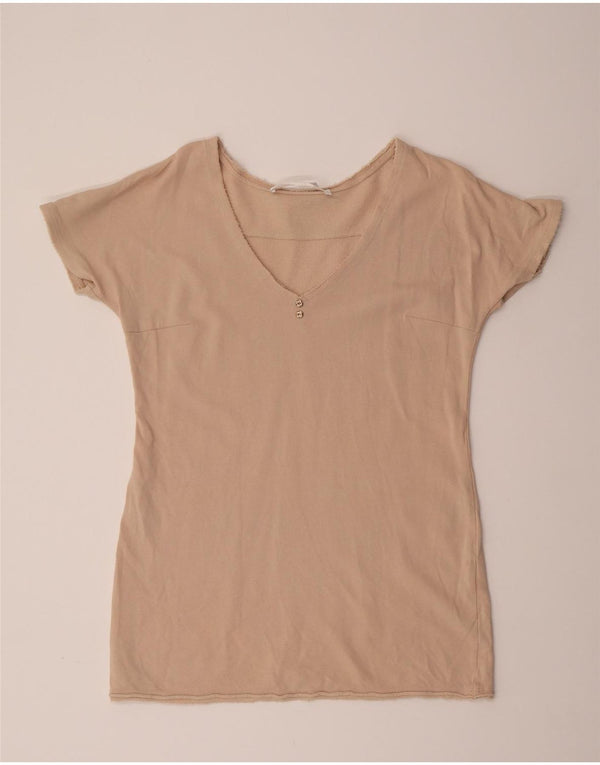 Elisabetta Franchi Womens Blouse Top IT 42 Medium Beige Cotton