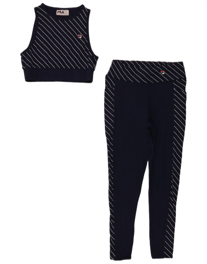 Fila Conjunto de 2 piezas para mujer UK 12 Medium Azul marino Rayas Algodón