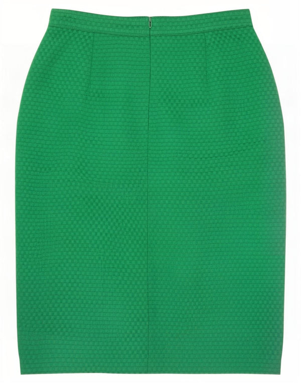 Vintage mujer lápiz falda mediana W28 verde seda geométrica