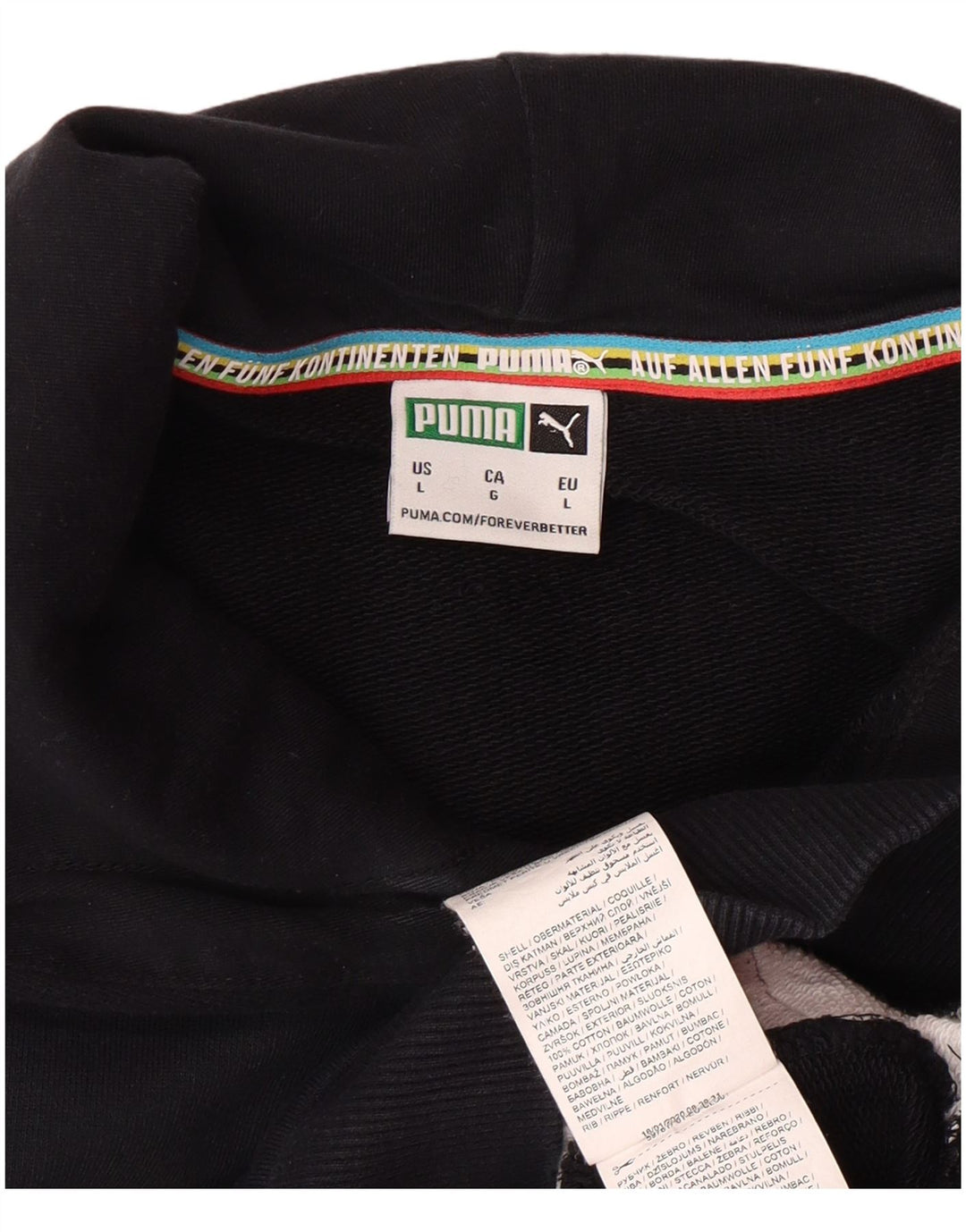 PUMA Jersey con capucha gráfica para hombre, talla grande, algodón negro con bloques de color