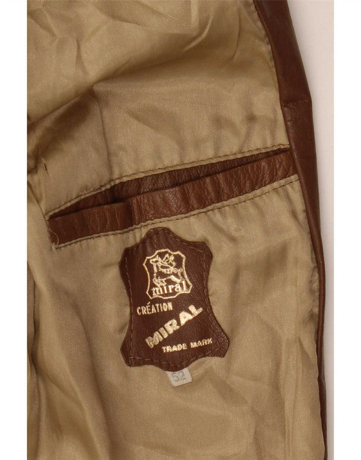 Chaqueta de cuero vintage para hombre IT 52 XL Bloque de color marrón