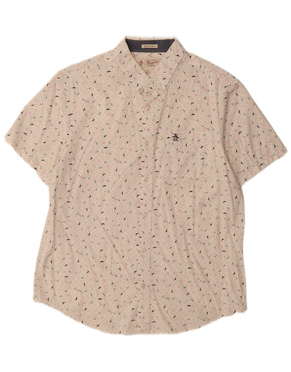 Penguin Mens Heritage Camisa De Manga Corta Slim Fit Grande Blanco Manchado