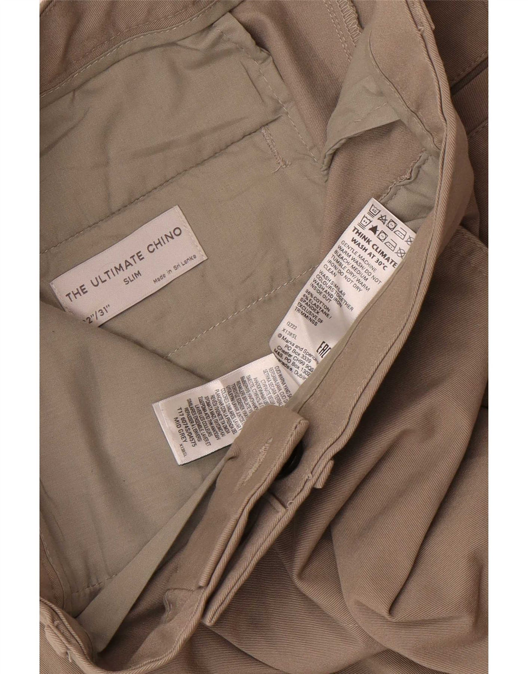 Marks & Spencer Pantalones chinos ajustados para hombre W32 L31 Algodón gris