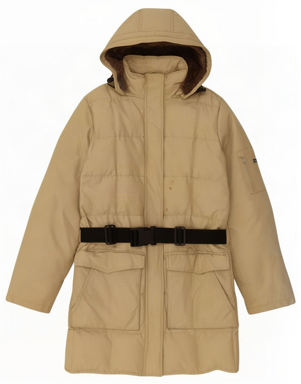 Woolrich Abrigo acolchado con capucha para mujer Reino Unido 46 Grande Algodón beige