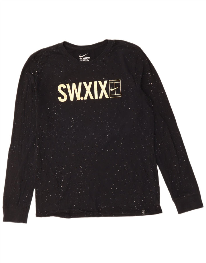 Nike Camiseta con gráfico de corte atlético para hombre, manga larga, algodón moteado en negro mediano