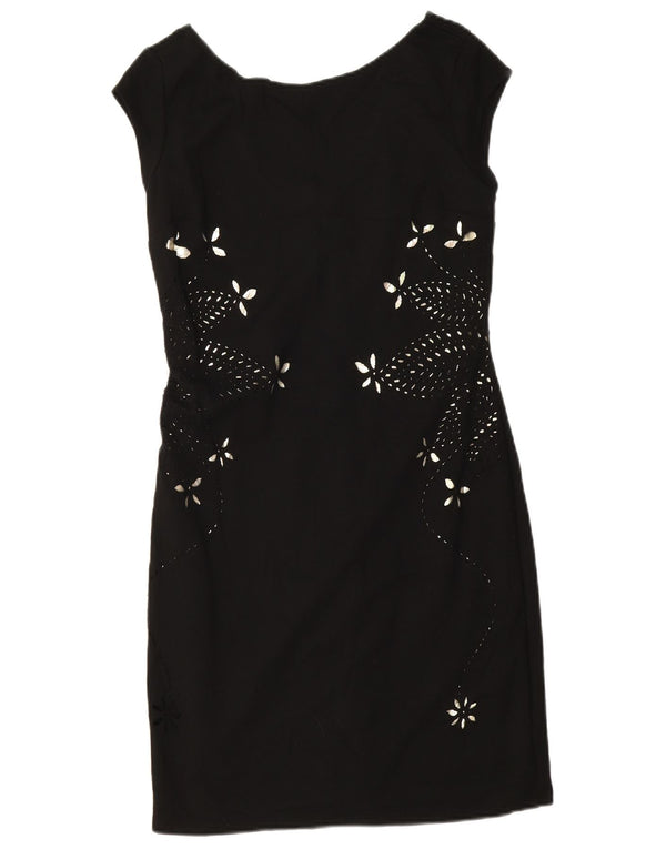 Desigual Vestido tubo para mujer UK 10 Small Viscosa floral negra