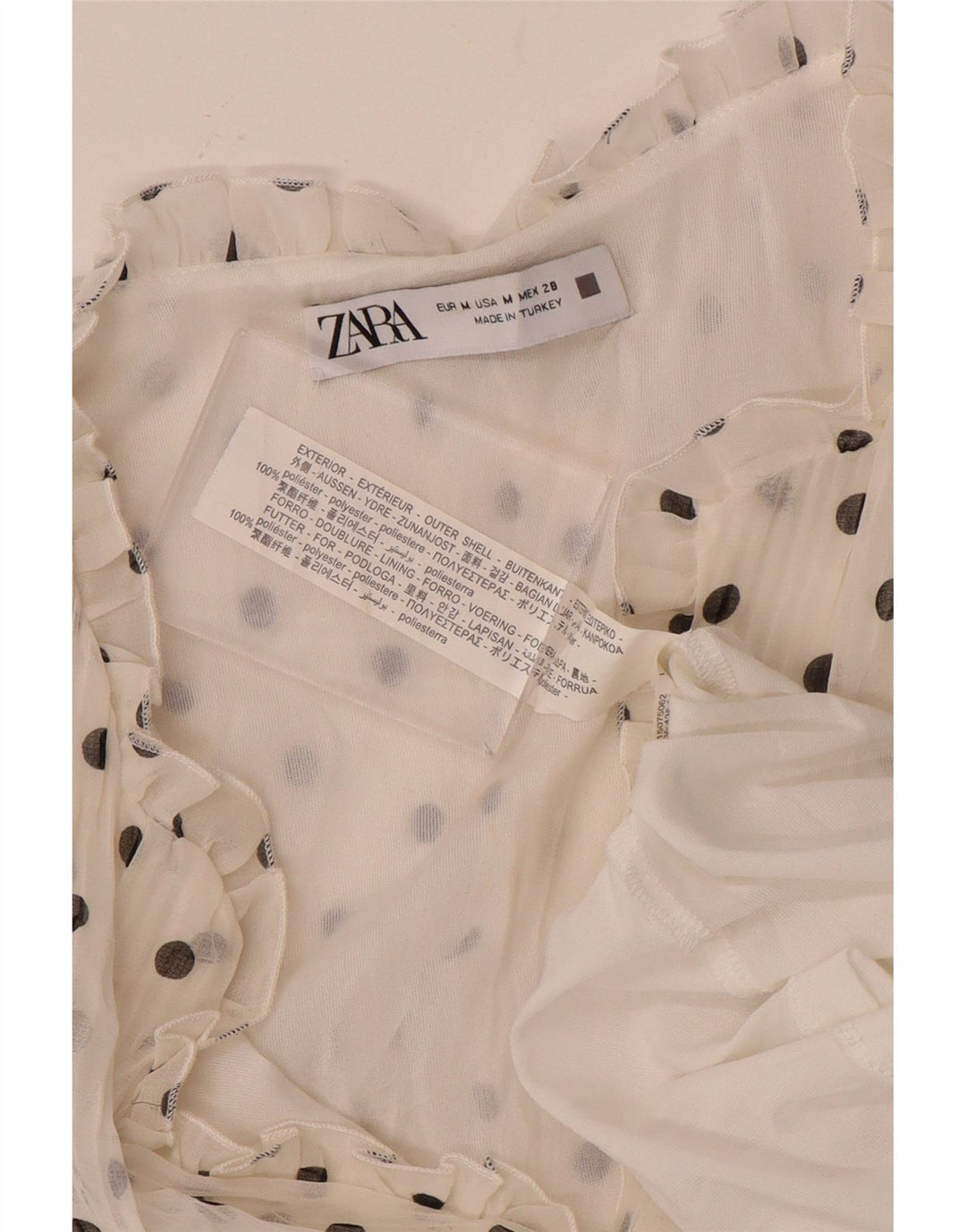 ZARA Vestido evasé de manga larga para mujer UK 44 Poliéster con lunares blancos medianos