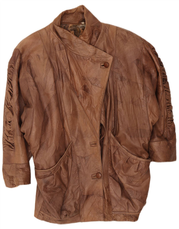 Vintage mujer abrigo de cuero de gran tamaño EU 44 XL Marrón