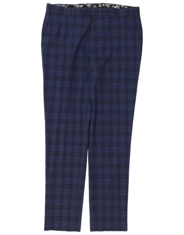 Marks & Spencer Pantalón de traje ajustado para hombre W36 L33 Poliéster a cuadros azul marino