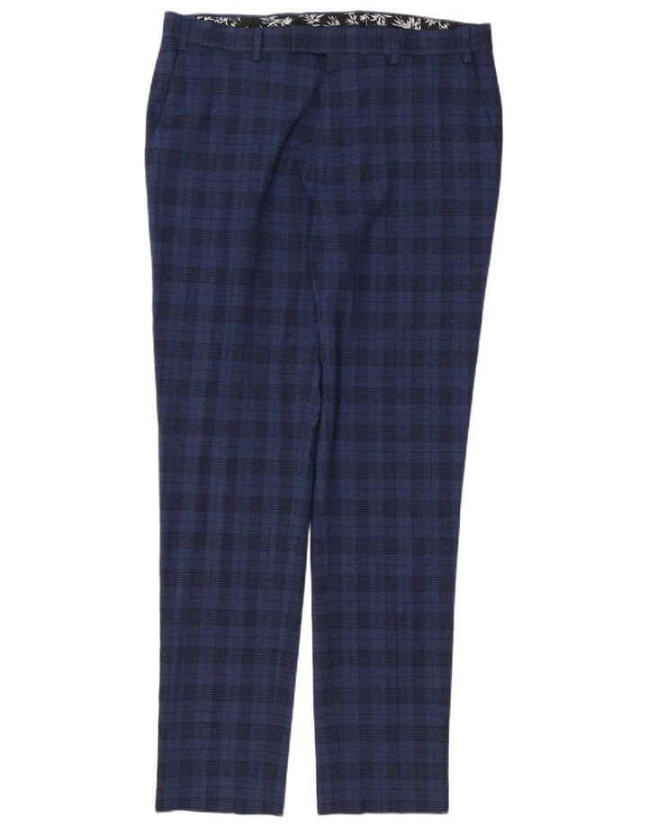 Marks & Spencer Pantalón de traje ajustado para hombre W36 L33 Poliéster a cuadros azul marino