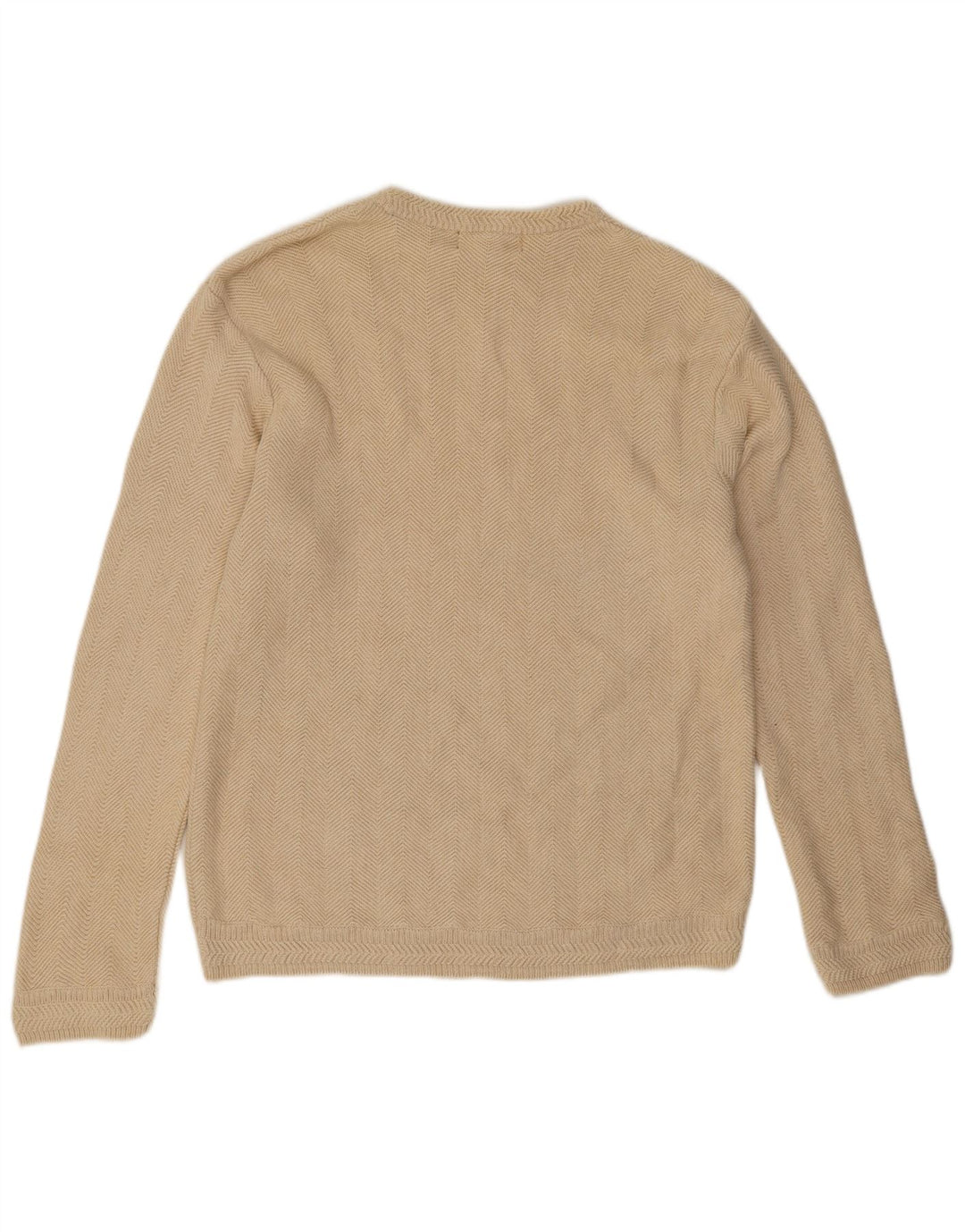 Chaps Hombre Cuello Redondo Jersey Suéter Medio Beige Chevron Algodón
