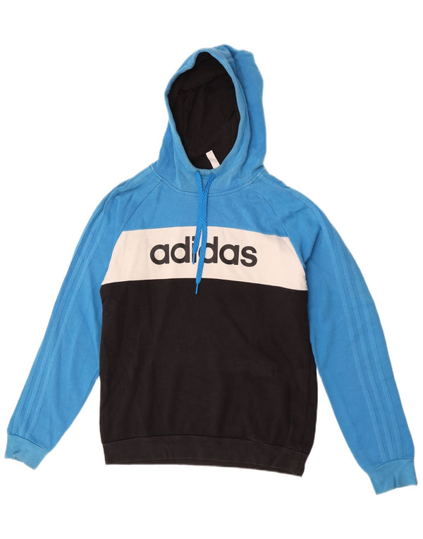 Adidas Hombre Sudadera Con Capucha Gráfica Jersey De Algodón Colorblock Azul Medio