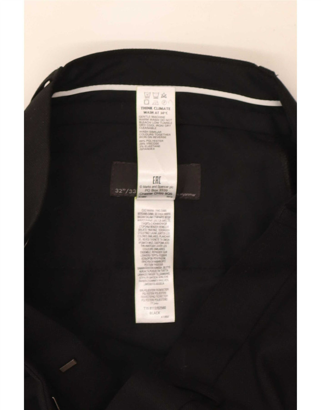 Marks & Spencer Pantalón de traje ajustado para hombre W32 L33 Poliéster negro
