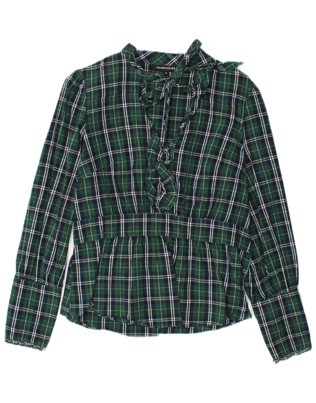 WAREHOUSE Blusa de manga larga para mujer Top UK 12 Medium Green Check