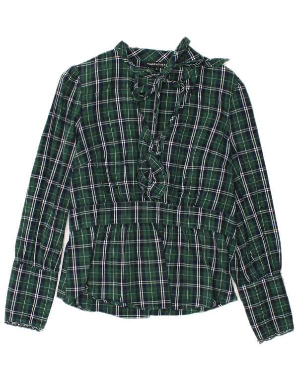 WAREHOUSE Blusa de manga larga para mujer Top UK 12 Medium Green Check