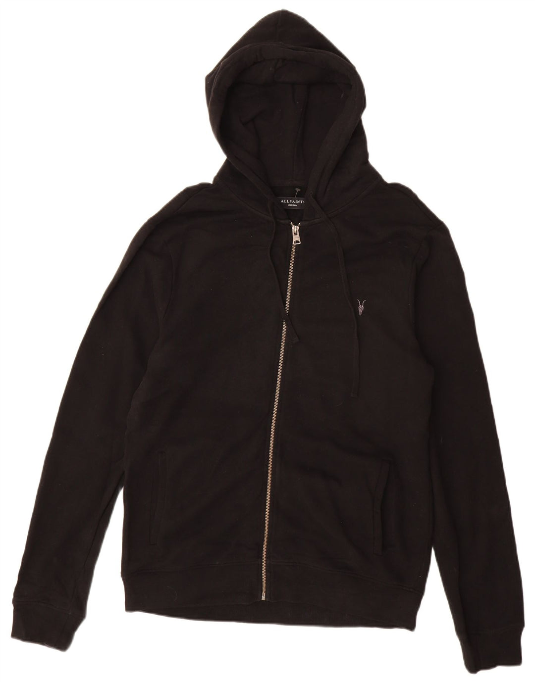 All Saints - Sudadera con capucha y cremallera para hombre, algodón negro mediano