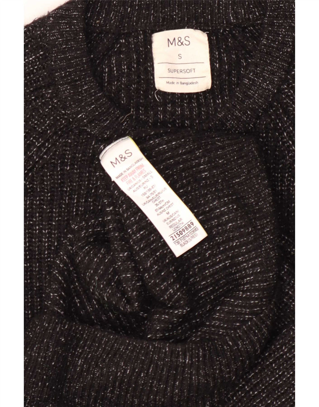 Marks & Spencer - Jersey de cuello redondo para hombre, talla pequeña, poliamida moteada en negro